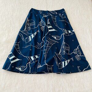 Talbots Womens Blue Whimsical Regatta Sailboat Print Flair A-Line Skirt Size 14